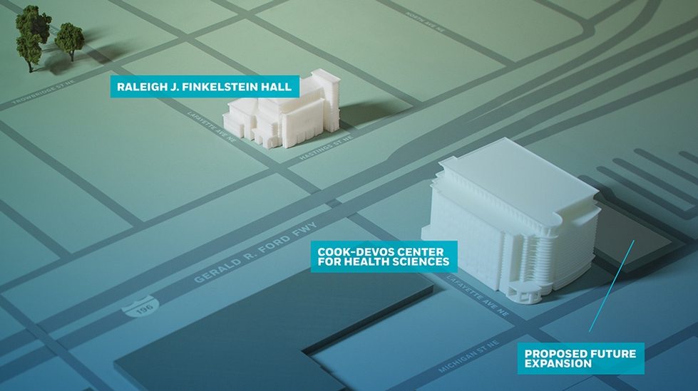 street map with 3D images of buildings